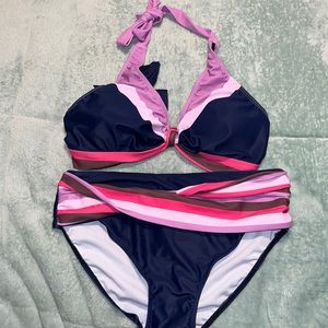 NWOT 2 Pc Bikini Med Blue Purple Halter